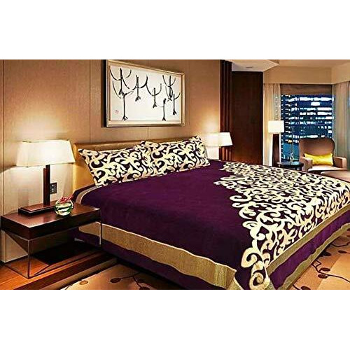 Fresh From Loom Chenille Velvet Abstract 500 Tc Heavy Bedsheet For Double Bed King Size - 90 X 100 Inch Purple Color With 2 Pillow Covers