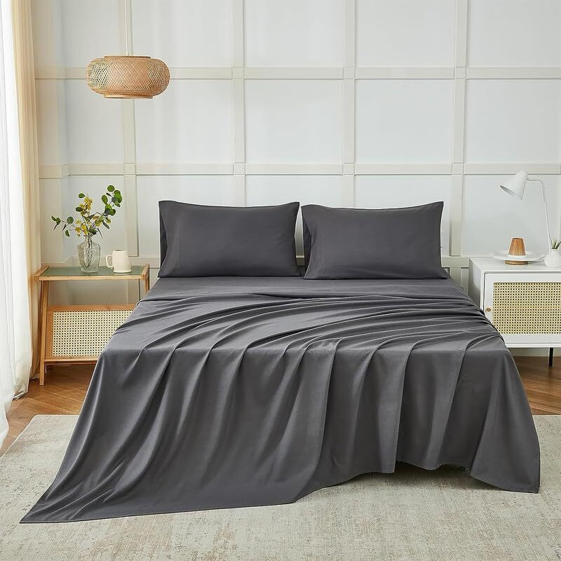 Rajasthan Crafts Bedsheet For Double Bed, Plain Colour King Size With 2 Pillow Covers, Solid Colour Bedsheet Ultra Soft Brushed Micro Fabric Shrink & Fade Resistant (90X100 Inches, Dark Grey Color)