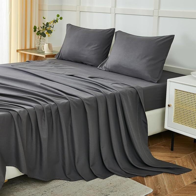 Rajasthan Crafts Bedsheet For Double Bed, Plain Colour King Size With 2 Pillow Covers, Solid Colour Bedsheet Ultra Soft Brushed Micro Fabric Shrink & Fade Resistant (90X100 Inches, Dark Grey Color)