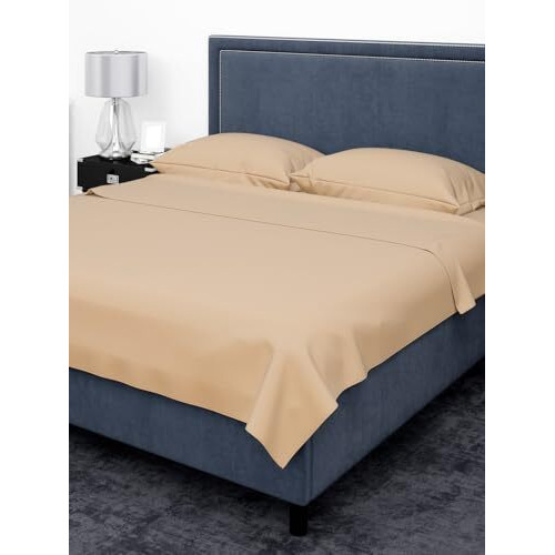 Thevasa Luxury Soft Cotton Feel Solid Bedsheet King Size Premium 1 Flat Sheet (108&quotX108") And 2 Pillow Covers (18&quotX28"), Softer Than 500 Tc (British Royal Gold Beige)