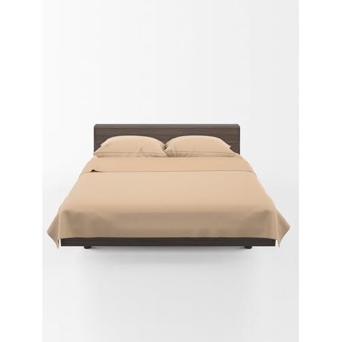 Thevasa Luxury Soft Cotton Feel Solid Bedsheet King Size Premium 1 Flat Sheet (108&quotX108") And 2 Pillow Covers (18&quotX28"), Softer Than 500 Tc (British Royal Gold Beige)