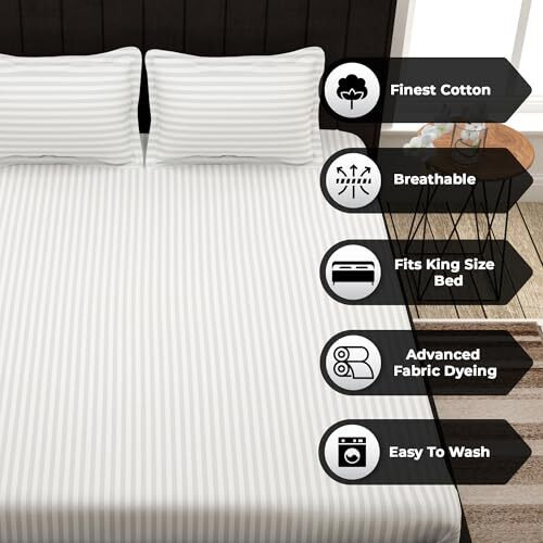 Story@Home Bedsheet For King Size Bed | Cotton Bedsheet | Satin King Size Bed Sheet Cotton With 2 King Size Pillow Covers(270 X 270Cm, White Bedsheet) King Bedsheet | Perfect For Home Decor | 300Tc