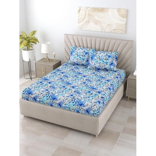 Bombay Dyeing Dream Lover 104Tc 100% Cotton One King Size 274X274Cm / 108 X 108 Inches Bedsheet With 2 Pillow Covers Size 46X69 Cm (7557 Blue Grn, King)
