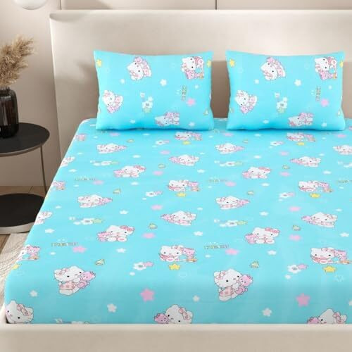 Plumora 240 Tc Cotton Bed Sheet For Double Bed With 2 Pillow Covers - Queen Size, 90X100 Inches, Soft & Breathable, Premium Cotton Queen Size Bed Sheet For Modern Bedrooms (Fuzzy Bear Blue, Double)