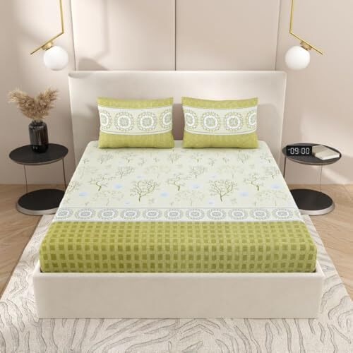 Plumora 100% Cotton Bed Sheet For King Size Bed, 1 King Size Bed Sheet Cotton (108 X 108 Inches) With 2 Pillow Covers, Premium 300 Tc Bedsheet For Double Bed King Size (Woodsy Charm, Super King)