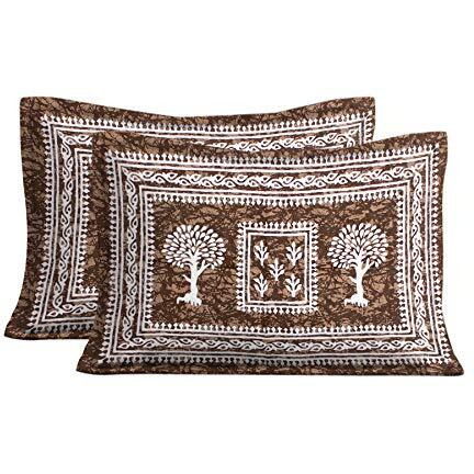 Sheetkart 144 Tc Cotton Floral Jaipuri Printed Double Bedsheet With 2 Pillow Covers, Coffee Brown