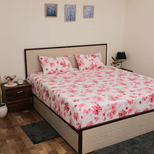 Bhoomi Impex Bed Sheets - Brushed Microfiber Bedding - Flat Bedsheets & Pillowcase - Super Soft Microfiber - Breathable Wrinkle, Fade Resistant & Cooling Sheets - King_Floral Pink