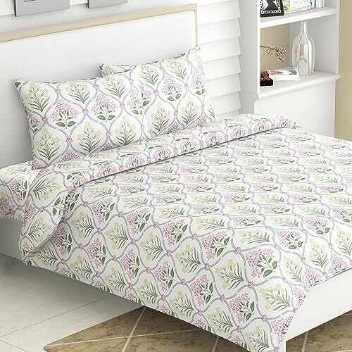 Haus & Kinder 100% Cotton Bedsheet For King Size Bed,186 Tc Soft Cotton Bedsheet For Double Bed, King Size Bed Sheet With 2 Pillow Covers,Yellow Blossom