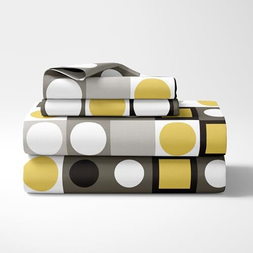 Loreto - A Quality Linen Brand 100% Cotton Bedsheet For Double Bed, 1 Double Bedsheet With 2 Pillow Covers | 144 Tc Queen Size Double Bedsheet Cotton, Forged Iron Grey And Lemon Zest Yellow