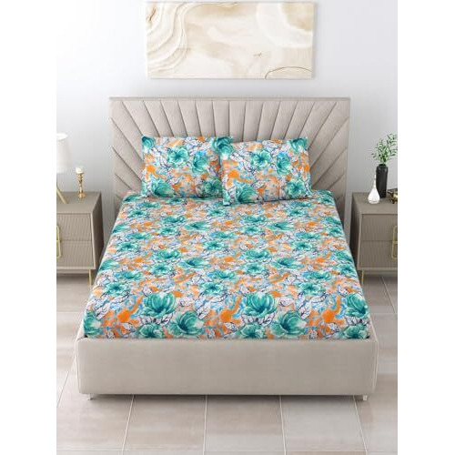 Bombay Dyeing King Size Bedsheet Cotton 104 Tc, King Size 274 X 274 Cm With 2 Pillow Covers, Dream Lover Aw24 18