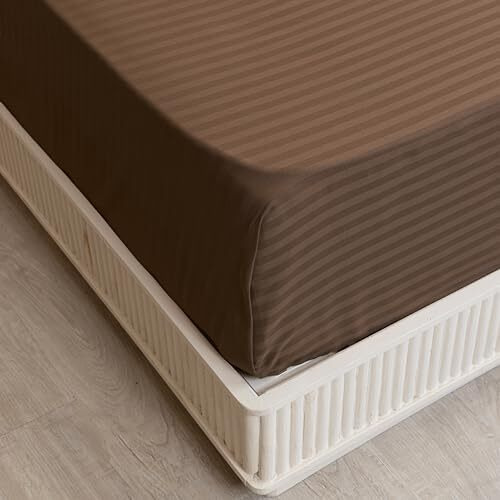 Homemonde King Bed Bedsheet 210Tc With 2 Piece Pillow Cover Satin Stripe Premium Soft Cotton Bedsheets, 108 X 108 Inches, Brown