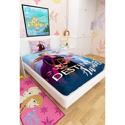 Disney Frozen Anna And Elsa Cotton Single Bed Sheet For Kids - Multicoloured (147 X 223 Cm) Set Of 1