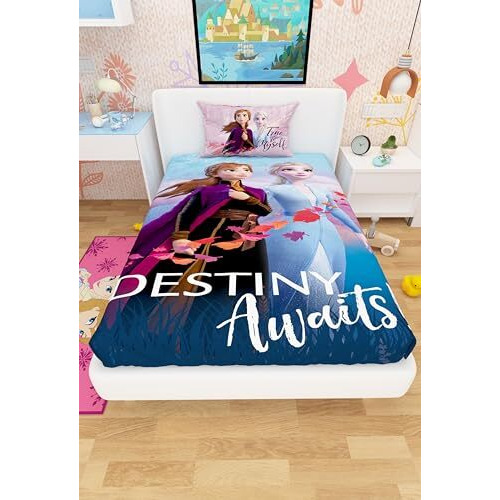 Disney Frozen Anna And Elsa Cotton Single Bed Sheet For Kids - Multicoloured (147 X 223 Cm) Set Of 1