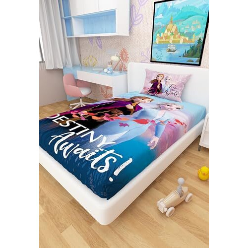 Disney Frozen Anna And Elsa Cotton Single Bed Sheet For Kids - Multicoloured (147 X 223 Cm) Set Of 1