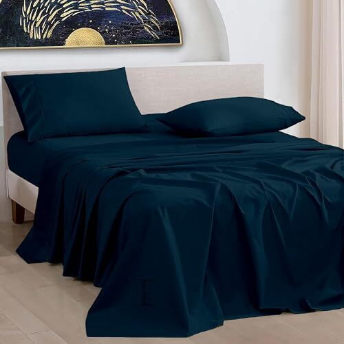 Edmund Super King Bed Cotton Bedsheet (108X110 Inch) | Soft & Smooth 400 Tc Egyptian Cotton Bedsheet Super King Bed With Pillow Cover | Machine Washable Breathable & Hypoallergenic | Navy Blue