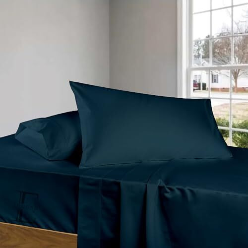 Edmund Super King Bed Cotton Bedsheet (108X110 Inch) | Soft & Smooth 400 Tc Egyptian Cotton Bedsheet Super King Bed With Pillow Cover | Machine Washable Breathable & Hypoallergenic | Navy Blue