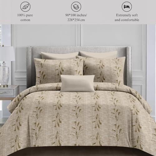 Jaipur Weaves 300 Tc Cotton Bed Sheet For Double Bed With 2 Pillow Covers| Queen Size,90X100 Inches, Soft & Breathable | Premium Cotton Queen Size Bed Sheet | Ideal For Modern Bedrooms|Brown Floral