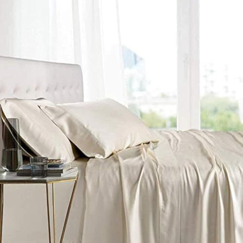 Ivory Cream Bedsheet With 4 Pillow Covers 400Tc 100% Egyptian Cotton Premium 5 Piece Bedsheets Super King Size