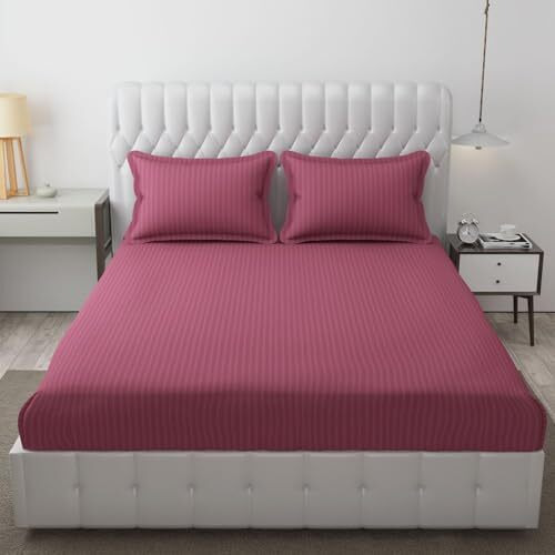 Kfh Decor Premium 210 Tc Plain Satin Stripes Flat Bedsheet For Double Bed Cotton With Two Large Pillow Covers For Home Hotels Guest Houses (Size 90 * 95 Inches)