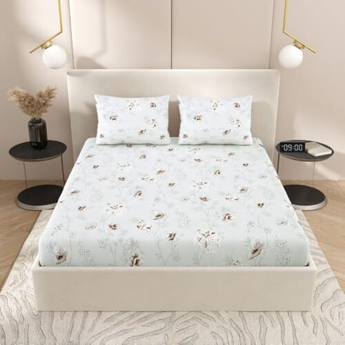 Plumora 100% Cotton Bed Sheet For King Size Bed, 1 King Size Bed Sheet (108X108 Inches) With 2 Pillow Covers, Premium 300 Tc Bedsheet For Double Bed King Size (Charcoal Bloom, Super King)