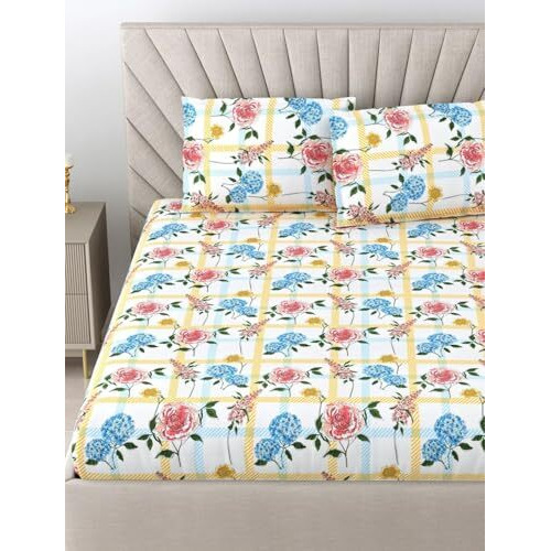 Bombay Dyeing King Size Cotton Bedsheet 164 Thread Count, Soft & Breathable, King Size 274Cm X 274Cm With 2 Pillow Covers - Fka2415