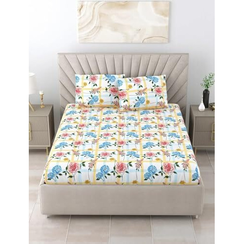 Bombay Dyeing King Size Cotton Bedsheet 164 Thread Count, Soft & Breathable, King Size 274Cm X 274Cm With 2 Pillow Covers - Fka2415