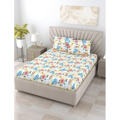 Bombay Dyeing King Size Cotton Bedsheet 164 Thread Count, Soft & Breathable, King Size 274Cm X 274Cm With 2 Pillow Covers - Fka2415