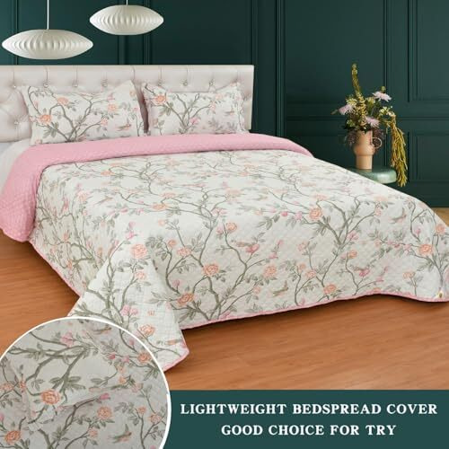 Fresh From Loom Ultrasonic 280 Tc Bedsheet King Size Double Bed | 100% Cotton Quilted Flat Bed Sheet With 2 Pillow Covers | | All Season Supersoft Bedding Bedcover Set (90X100 Inches | Gulab-White)