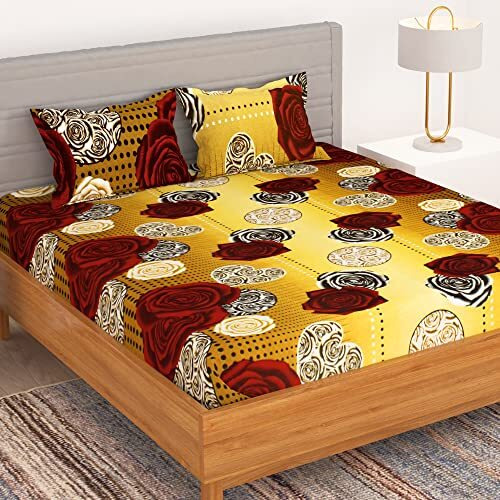 Story@Home Bedsheets For Double Bed | 150Tc | Pack Of 1 Double Bedsheet With 2 Pillow Covers, Mustard, Floral, Microfiber Bedsheet  225X250 Cm Perfect For Home Decor & Festive Gifting