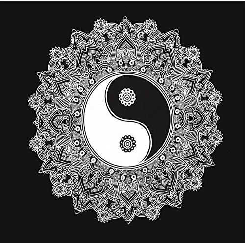 Sheetkart Yinyang Printed Traditional 144 Tc Cotton Double Bedsheet With 2 Pillow Covers - Superior Black