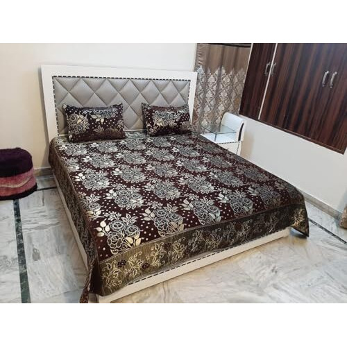 Deesak 500 Tc Abstract Chenille Velvet Double Bed King Size Bedsheet With 2 Pillow Covers Size- 90X100 Inch||Multi-4
