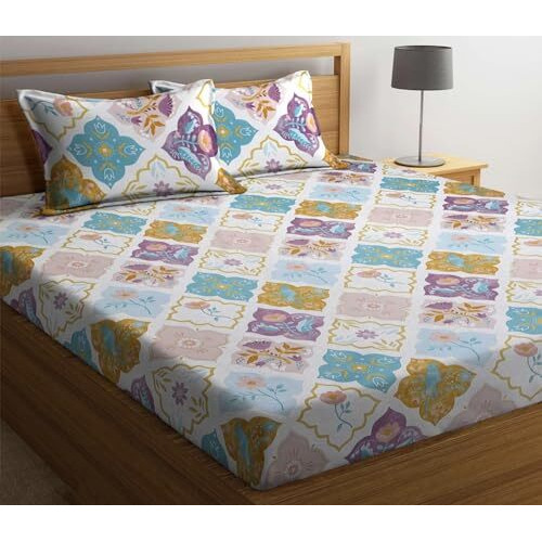 Tarain Collection Cotton Flat Double Bedsheets (Blue & White)