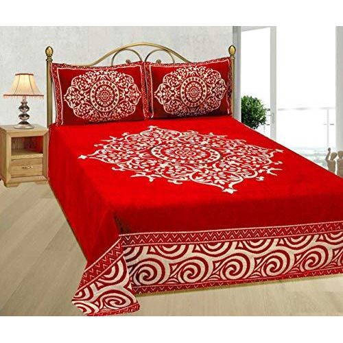 Fresh From Loom Chenille Velvet Floral 500 Tc Heavy Bedsheet For Double Bed King Size - 90 X 100 Inch Red Color With 2 Pillow Covers