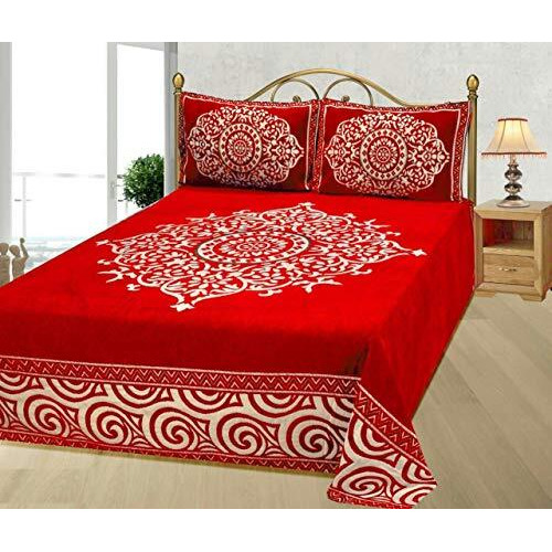 Fresh From Loom Chenille Velvet Floral 500 Tc Heavy Bedsheet For Double Bed King Size - 90 X 100 Inch Red Color With 2 Pillow Covers