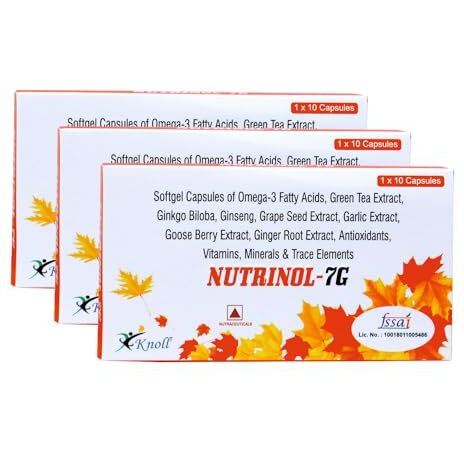 Knoll Nutrinol 7G Multivitamin Capsules Omega 3 Fatty Acid (Fish Oil) Zinc Vitamin B1 K D Epa (90Mg) Dha (60Mg) 30 Capsules + 100 Ingredients (Pack Of 3)