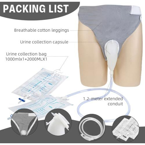 Hannea Wearable Urine Collector For Men, Portable Silicone Urine Collector, Breathable Cotton Pants, Reusable Urine Collection Bag (2000Ml & 1000Ml) For Men, Men Type