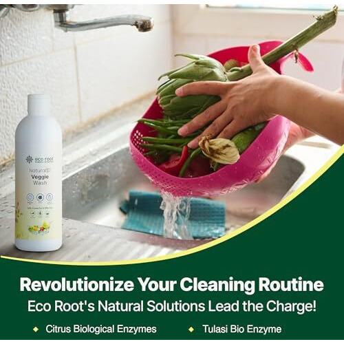 Ecoroot Natural Vegetable & Fruit Wash Liquid, Removes Germs, Reduce Grime & Pesticide, Baby & Pet-Friendly, Plant-Based, Non-Toxic Herbal Veggie Cleaning Disinfectant (500 Ml (Pack Of 1))