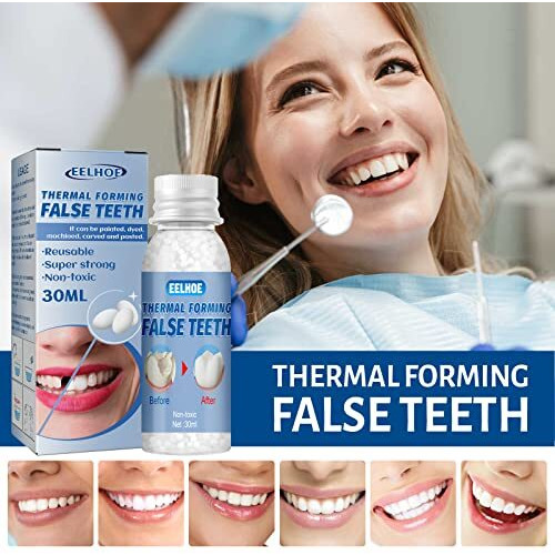 Silnovo Temporary Fake Teeth Replacement For Missing Or Broken Teeth, Denture Replacement, Diy Heat-Fit Beads, And Shapeable Dental Glue For False Teeth.