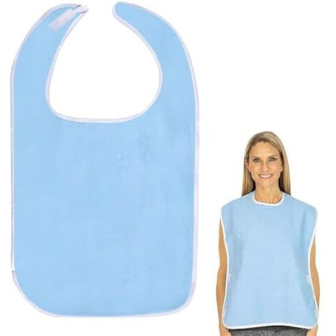 Hannea 30'' Adult Bib For Men And Women Towel Cloth Adult Bib Elder Bib Patients Bib Adjustable Hoop And Loop Closures
