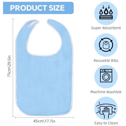 Hannea 30'' Adult Bib For Men And Women Towel Cloth Adult Bib Elder Bib Patients Bib Adjustable Hoop And Loop Closures