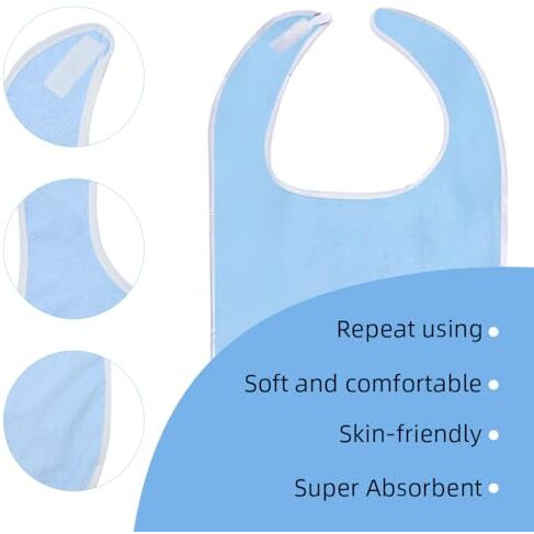 Hannea 30'' Adult Bib For Men And Women Towel Cloth Adult Bib Elder Bib Patients Bib Adjustable Hoop And Loop Closures