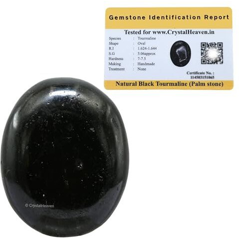 Certified Black Tourmaline Crystal Palm Pebbles Stones For Anxiety Stress Relief Massage - Aaa Grade Original Healing Gemstone Agate Palm Stone For Yoga Meditation Spiritual Reiki Feng Shui