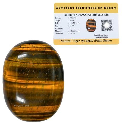 Crystal Heaven Certified Tiger Eye Agate Palm Pebbles Stones For Anxiety Stress Relief Massage-Aaa Grade Original Healing Gemstone Agate Palm Stone For Yoga Meditation Spiritual Reiki Feng Shui