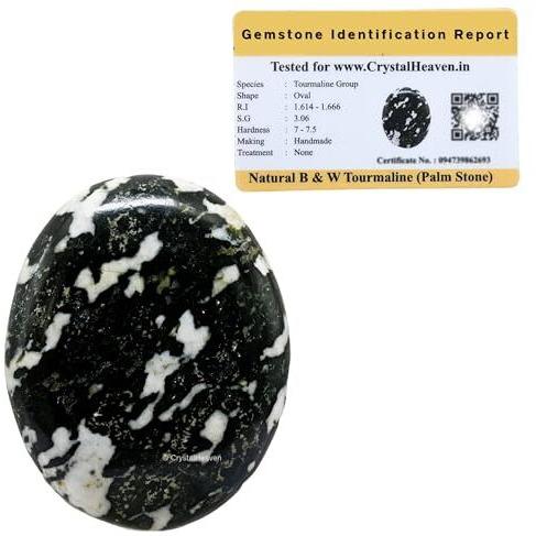 Certified Black And White Tourmaline Crystal Palm Pebbles Stones For Anxiety Stress Relief Massage - Aaa Grade Original Healing Gemstone Agate Palm Stone For Yoga Meditation Spiritual Reiki Feng Shui
