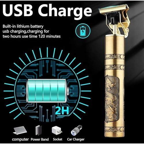 Trimmer Men Professional Cordless Hair Clipper Dragon Style, Rechargeable Trimmer For Beard, Hairs, Moustache & Face, Electric T Blade Zero Gapped Shaving Machine Men's Grooming Kit (Plastick)