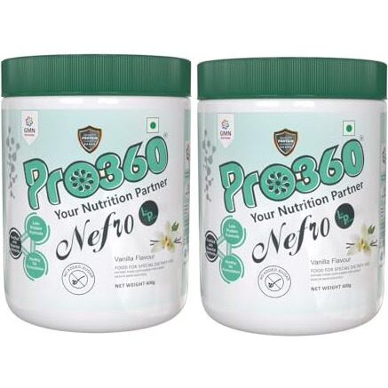 Pro360 Nefro Lp (Fka Nephro Lp) Non-Dialysis Care Low Protein Powder - High Fat Formula Enriched With L-Taurine, L-Carnitine For Renal Health, No Added Sugar  Vanilla Flavour (400G X 2) (Pack Of 2)