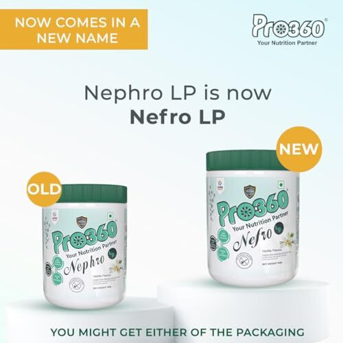 Pro360 Nefro Lp (Fka Nephro Lp) Non-Dialysis Care Low Protein Powder - High Fat Formula Enriched With L-Taurine, L-Carnitine For Renal Health, No Added Sugar  Vanilla Flavour (400G X 2) (Pack Of 2)