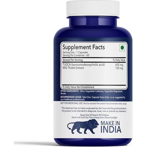 Fitnessveda Tudca 600 Mg - Liver Supplement With Milk Thistle For Improve Bile Flow & Fat Absorption - 120 Capsules (Pack Of 2)