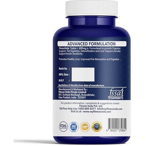 Fitnessveda Tudca 600 Mg - Liver Supplement With Milk Thistle For Improve Bile Flow & Fat Absorption - 120 Capsules (Pack Of 2)