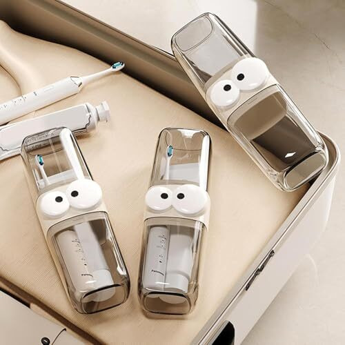 Cute Cartoon Transparent Toothbrush Holder With Storage Container, Dust-Proof Cover, Travel-Friendly, Toothbrush Travel Case 2 Cups Inside For Camping, Picnic, Trip, Travelling